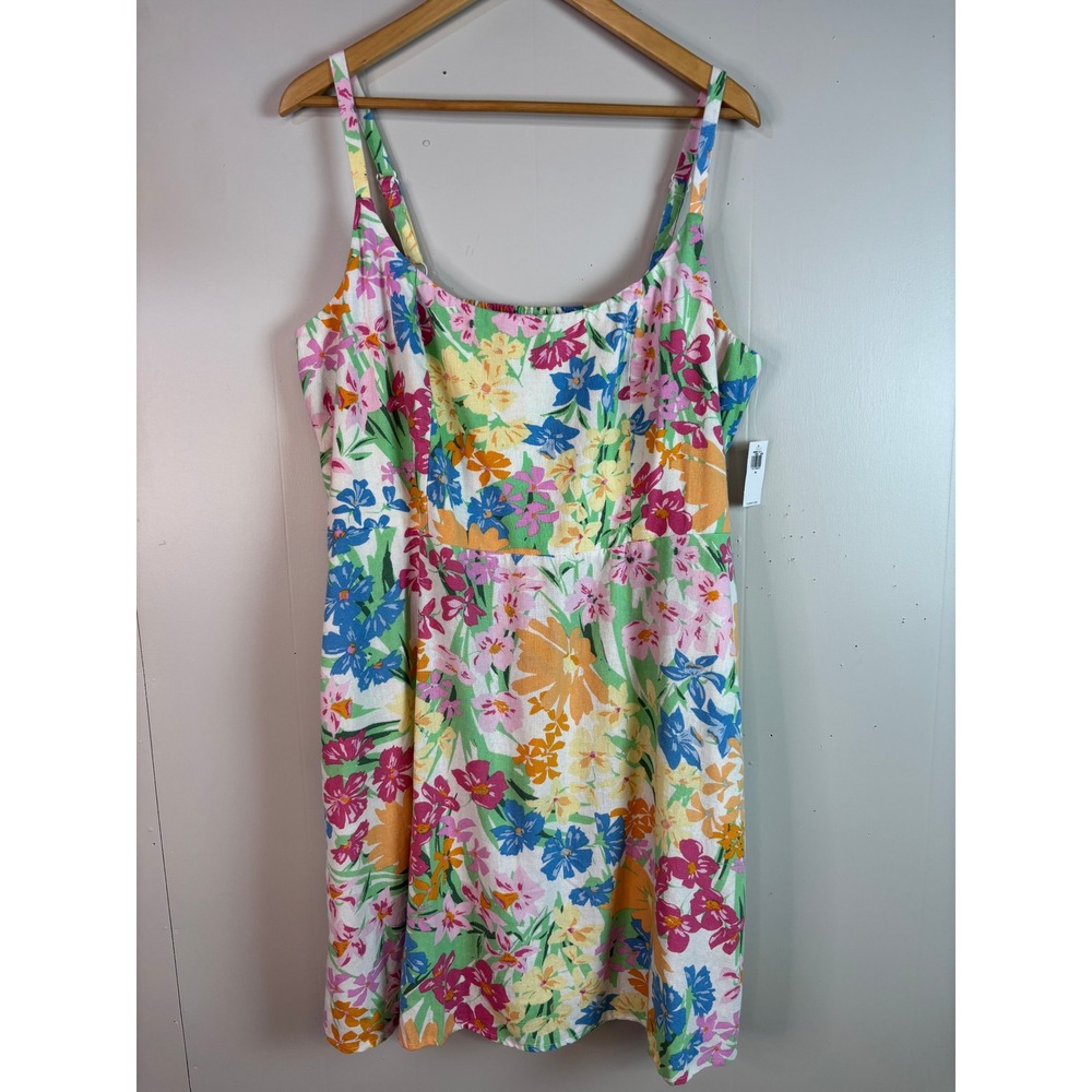 Old Navy Cami Dress XL Multicolor Floral Linen Blend Smocked Back Sundress Women
